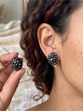 Black Crystal Cluster Clip-On Earrings - Classic Sparkle